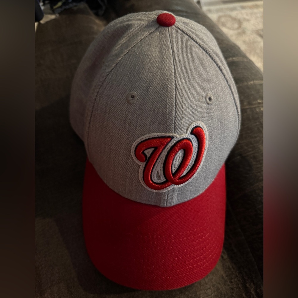 Gray and Red Cap with Embroidered Washington Nationals Logo